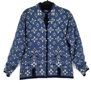 Icelandic‎ Design Wool Jacket S Blue Nordic Fair Isle Cottagecore Snowflake